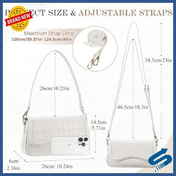 Small PU Leather Shoulder Bag with Adjustable Strap, Magnetic Buckle - Picture 3 of 8